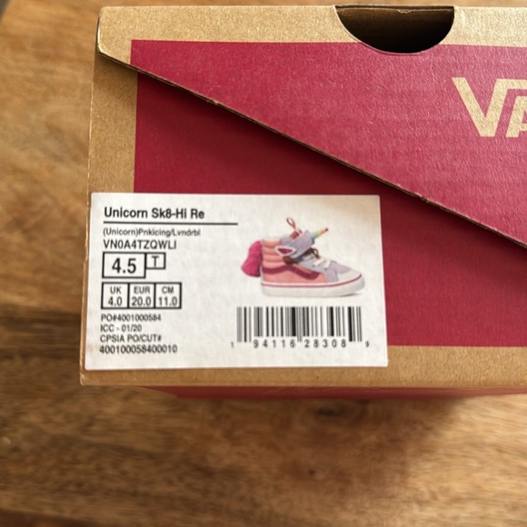 Vans Sk8-Hi Toddler 'Unicorn' size 4.5 - Picture 6 of 6